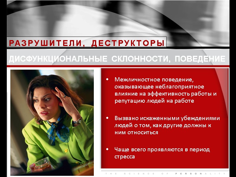 ДИСФУНКЦИОНАЛЬНЫЕ СКЛОННОСТИ, ПОВЕДЕНИЕ Межличностное поведение, оказывающее неблагоприятное влияние на эффективность работы и репутацию людей